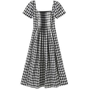 Cubic Square Neck Checkered Midi Dress Black L female