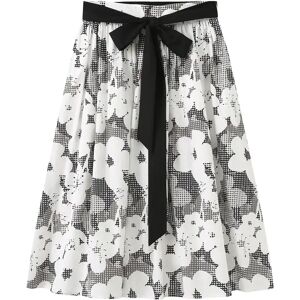 Cubic Plaid and Floral A-line Midi Skirt Black L female