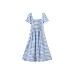 Cubic Square Neck Checkered Midi Dress LightSkyBlue L female