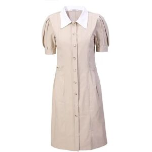 Cubic Puff Sleeve Button Down Midi Dress Khaki UN female