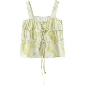 Cubic Sleeveless Tiered Floral Blouse Light Green M female