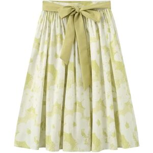 Cubic Plaid and Floral A-line Midi Skirt Light Green S female