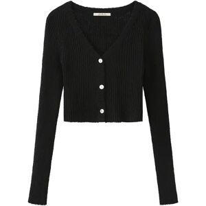 Cubic Cropped V-neck Rib Knit Cardigan Black M female