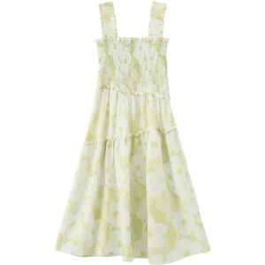 Cubic Plaid and Floral A-line Midi Dress Light Green L female