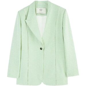 Cubic Plaid Asymmetric Lapel Single Breasted Blazer Green L female