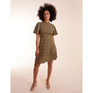 Blue Vanilla Geometric Print Angel Sleeve Dress - 8 / GREEN PATTERN - female