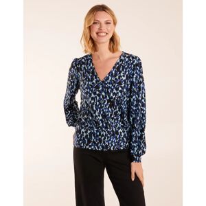 Blue Vanilla Wrap Front Geometric Deep Hem Band Top - S / BLUE - female