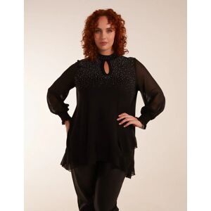 Blue Vanilla Curve Rhinestone High Neck Top - 24/26 / BLACK - female