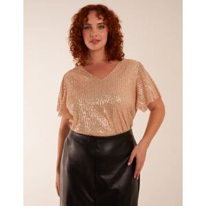 Blue Vanilla Curve Angel Sleeve V-Neck Sequin Top - 18/20 / GOLD - female