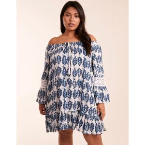 Blue Vanilla Curve Leaf Print Scoop Neck Dress - 26/28 / MULTI - female