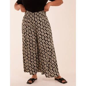 Blue Vanilla Curve Shirred Wide Leg Aztec Trouser - 22/24 / BLACK - female