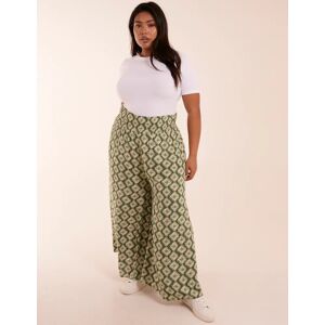 Blue Vanilla Curve Shirred Wide Leg Aztec Trouser - 18/20 / KHAKI - female