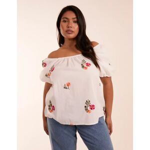 Blue Vanilla Curve Flower Embroidered Top - 22/24 / WHITE - female