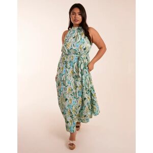 Blue Vanilla Curve Halter Neck Paisley Maxi Dress - 26 / GREEN - female