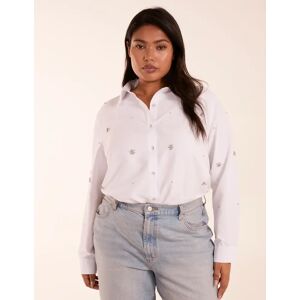 Blue Vanilla Curve Embellished Longline Shirt - 26/28 / WHITE - female