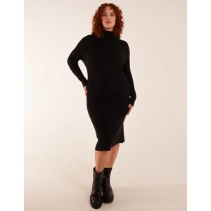 Blue Vanilla Curve Ribbed Roll Neck Midi Dress - 26/28 / BLACK - female