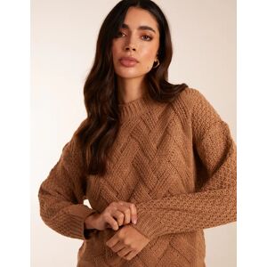 Blue Vanilla Cable Knit Front Detail Jumper - M / MOCHA - female