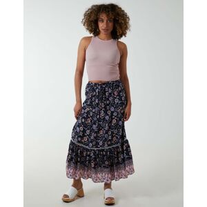 Blue Vanilla Elasticated Waistband Tiered Midi Skirt - S / NAVY - female