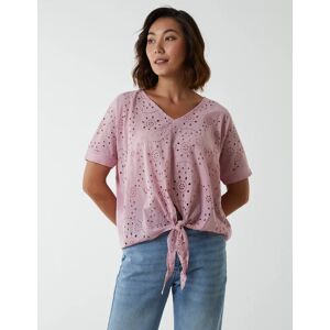 Blue Vanilla Broderie Batwing Knot Front Top - M / PINK - female