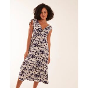 Blue Vanilla Ring Front V Neck Midi Dress - 12 / NAVY - female