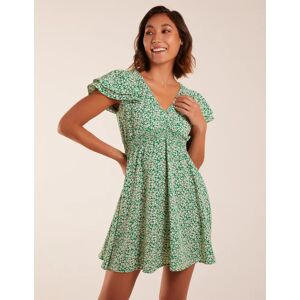 Blue Vanilla Double Ruffle Empire Shirred Mini Dress - 10 / GREEN PATTERN - female