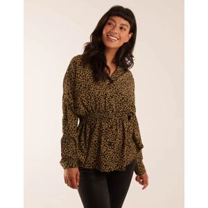 Blue Vanilla Leopard Print Shirred Waist Shirt - M / KHAKI - female