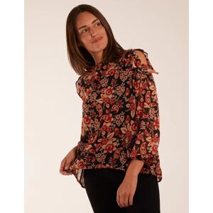 Blue Vanilla Cold Shoulder Frill Blouse - 8 / BLACK PATTERN - female