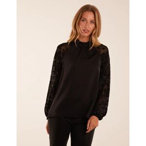 Blue Vanilla High Neck Flocked Sleeve Top - S / BLACK - female