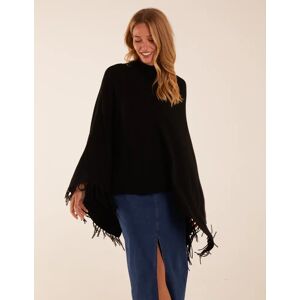 Blue Vanilla Tassel High Neck Poncho - ONE / BLACK - female