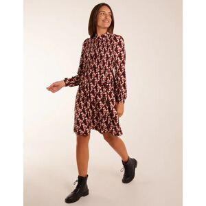 Blue Vanilla Geometric Print Shirred Bust Long Sleeve Shirt Dress - M / CHOCOLATE - female