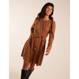 Blue Vanilla Leopard Print Round Neck Skater Mini Dress - 8 / Camel - female