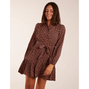 Blue Vanilla Ruched Shoulder Mini Shirt Dress - S / BROWN - female