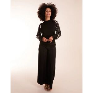 Blue Vanilla Marble Sleeve Frill Jumper - S / BLACK - female