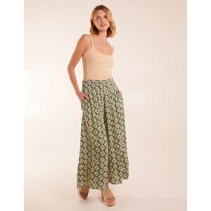 Blue Vanilla Shirred Waist Wide Leg Aztec Trouser - S / KHAKI - female