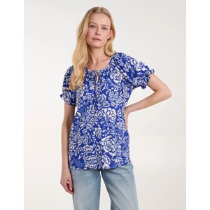 Blue Vanilla Shirred Sleeve Tie Front Top - L / BLUE - female