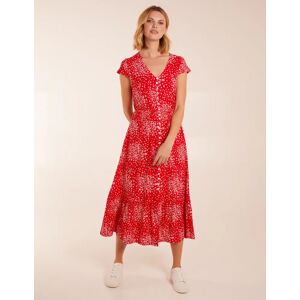 Blue Vanilla Button Through Shirred Waist Midi Dress - 8 / RED - female