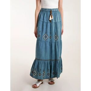 Blue Vanilla Denim Embroidered Tiered Skirt - M / Light Denim - female