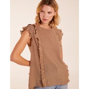 Blue Vanilla Button Back Frill Top - M / MOCHA - female