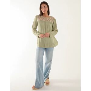 Blue Vanilla Embroidered Top - S / LIGHT KHAKI - female