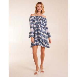 Blue Vanilla Leaf Print Scoop Neck Dress - S / MULTI - female