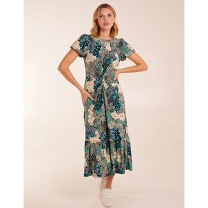 Blue Vanilla Crew Neck Knot Front Floral Midi Dress - 8 / Teal - female