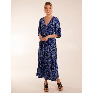 Blue Vanilla Elasticated Neck Shirred Waist Midi Dress - S / BLUE - female