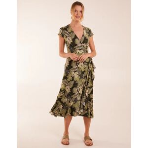 Blue Vanilla Tropical Print Wrap Front Midi Dress - L / BLACK - female