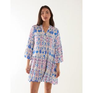 Blue Vanilla Pin Tuck Tiered Abstract Smock Dress - L / BLUE - female