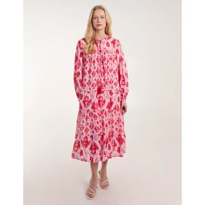 Blue Vanilla Printed Tiered Keyhole Tassel Dress - S / PINK - female