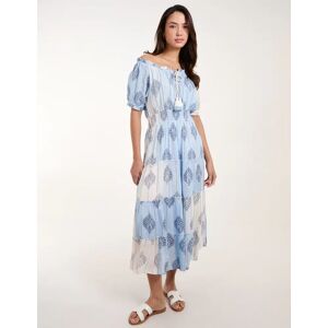 Blue Vanilla Printed Bardot Tassel Midi Dress - S / BLUE - female