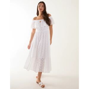 Blue Vanilla Bardot Beaded Broderie Dress - S / WHITE - female