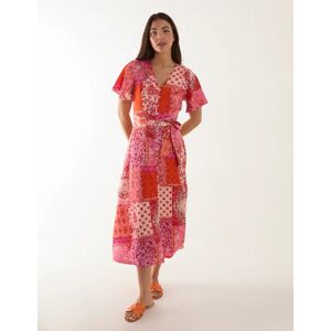 Blue Vanilla Patchwork Button Through Belted Midi Dress - 16 / PINK - female