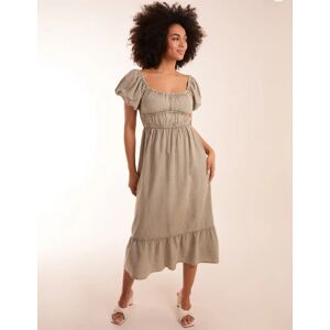 Blue Vanilla Washed Puff Sleeve Midi Dress - 16 / LIGHT KHAKI - female