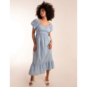 Blue Vanilla Washed Puff Sleeve Midi Dress - 14 / Light Denim - female